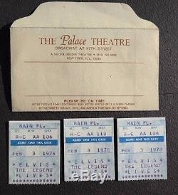 3 February 3, 1978 ELVIS PRESLEY The Palace Theatre N. Y. Concert Ticket Stubs