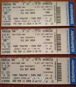 311 Day 2020 PANDEMIC Las Vegas Park MGM Pandemic Concert Ticket Stubs 3 nights