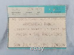 7-21-91 1991 PHISH w Giant Country Horns Vtg Concert Ticket Stub ARROWHEAD RANCH