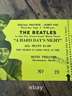 8/3/64 The Beatles Movie Complete Concert Ticket Stub! Irvine Theatre, Illinois