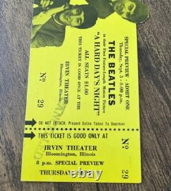 8/3/64 The Beatles Movie Complete Concert Ticket Stub! Irvine Theatre, Illinois