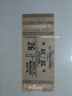 AC/DC 1979 Concert Ticket Stub MEMPHIS TN Dixon-Meyers Hall BON SCOTT Mega Rare