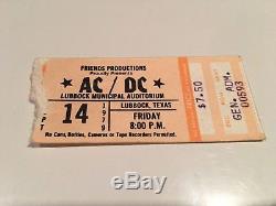 AC DC Bon Scott Concert Ticket Stub September 14, 1979 Lubbock TX Molly Hatchet