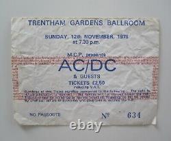 AC/DC Trentham Gardens Ballroom UK 1978 Concert Ticket Stub 12.11.78