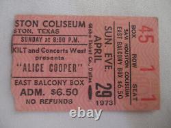 ALICE COOPER Original 1973 CONCERT TICKET STUB Houston TX EX+