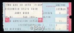 ANDY GIBB Concert Ticket Stub 8-10-1978 Wisconsin State Fair WI Bee Gees RARE