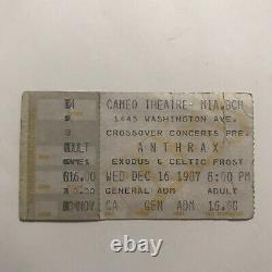 Anthrax Exodus Celtic Frost Cameo Theatre Miami Concert Ticket Stub Vintage 1987