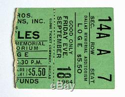 Authentic Beatles Original 1964 Ticket Stub Dallas TX Rare Concert