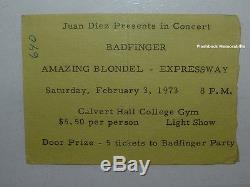 BADFINGER 1973 Concert Ticket Stub BALTIMORE Amazing Blondel MEGA RARE The Iveys