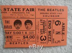 BEATLES Original 1964 CONCERT TICKET STUB Indianapolis NM