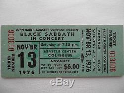 BLACK SABBATH 1976 Original UNUSED CONCERT TICKET Seattle, WA
