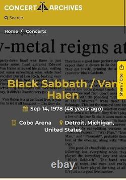 BLACK SABBATH AND VAN HALEN CONCERT TICKET STUB Cobo Hall Detroit, Michigan 1978