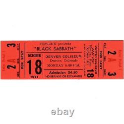 BLACK SABBATH & SWEATHOG Concert Ticket Stub DENVER 10/18/71 MASTER OF REALITY