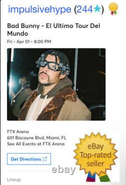 Bad Bunny Concert Ticket El Ultimo Tour Del Mundo MIAMI APRIL 1st 2022 FTX ARENA