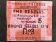 Beatles Concert Ticket Stub 5 Nov 1964'4 Aces' Uk Tour Nottingham Odeon Theatre