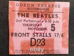 Beatles Concert Ticket Stub 5 Nov 1964'4 Aces' Uk Tour Nottingham Odeon Theatre