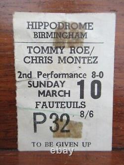 Beatles Concert Ticket Stub Tommy Roe / Chris Montez March 10 1963 Hippo B`ham