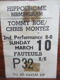 Beatles Concert Ticket Stub Tommy Roe / Chris Montez March 10 1963 Hippo B`ham