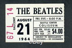 Beatles Original 1964 Seattle Concert Ticket Stub Near Mint
