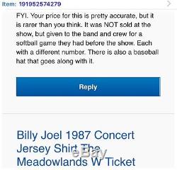 Billy Joel 1987 Concert Jersey Shirt The Meadowlands W Ticket Stub Piano Man XL