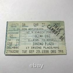 Blink 182 Irving Plaza New York City NYC Concert Ticket Stub Vintage Sept 1998