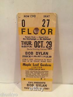Bob Dylan Concert Ticket Stub 10-29-1981 Toronto Maple Leaf Gardens Rare