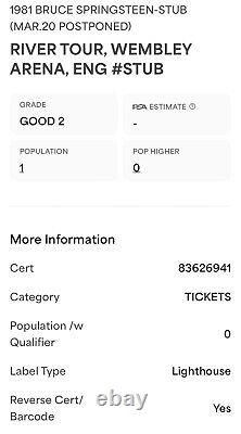 Bruce Springsteen PSA 2 Concert Ticket Stub 1981 Wembley River tour Pop 1