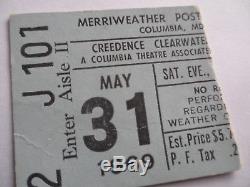 CCR 1969 Original CONCERT TICKET STUB CREDENCE CLEARWATER REVIVAL Columbia, MD