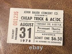 Cheap Trick/ac/dc Rare Concert Ticket Stub Portland, Or 08/31/1978