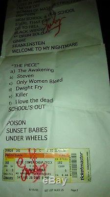 Concert set list alice cooper august 2005 with autograph, And signed ticket stub