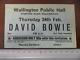 David Bowie Concert Invitation Feb 24,1972 Wallington Public Hall Uk Ticket Stub