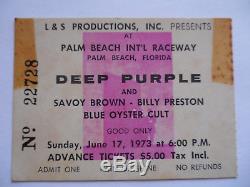 DEEP PURPLE 1973 Original CONCERT TICKET STUB West Palm Beach EX+