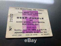 DEEP PURPLE BLUE OYSTER CULT Concert Ticket Stub June 17, 1973 WEST PALM FLORIDA