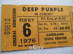 DEEP PURPLE Original 1976 CONCERT TICKET STUB TOMMY BOLIN Lakeland, FL