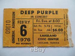 DEEP PURPLE Original 1976 CONCERT TICKET STUB TOMMY BOLIN Lakeland, FL