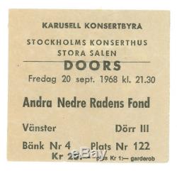 DOORS Stockholm Konserthus September 20, 1968 Sweden Concert Ticket Stub