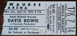 David Bowie-1978 RARE Original Concert Ticket Stub (Milwaukee-Mecca Arena)