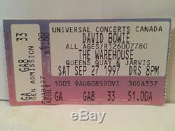 David Bowie Concert Ticket Stub 9-27-1997 Warehouse Toronto Rare