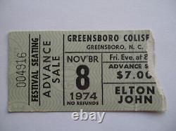 ELTON JOHN Original 1974 CONCERT TICKET STUB Greensboro, NC EX