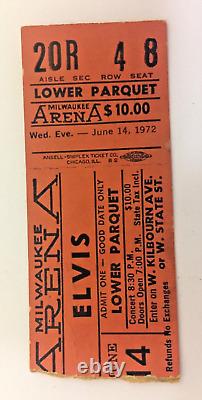 ELVIS PRESLEY Concert Ticket Stub MILWAUKEE June 14, 1972 Excellent, VERY RARE