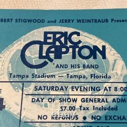 ERIC CLAPTON original 74 75 76 3 CONCERTS 4 STUBS RARE PB TPA ST PETE
