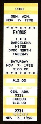 EXODUS Unused Concert Ticket Stub 11-7-1992 Thrash Barcelona Nites Texas