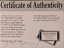 Elvis Presley 1975 Concert Ticket Stub With Authentication