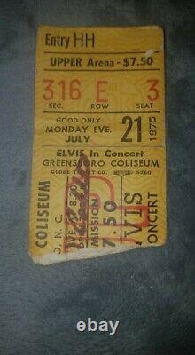 Elvis Presley 1975 RARE Concert Ticket Stub Greensboro Collectors Item HTF 70s