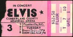 Elvis Presley-1976 Concert Ticket Stub-Fayetteville, NC-Cumberland County Arena