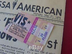 Elvis Presley 1976 Concert Ticket Stub + Front Page newspaper Review Odessa TX
