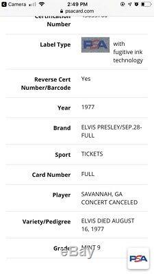 Elvis Presley 9/28/77 Savannah, GA Concert Ticket Stub Posthumous PSA Mint 9