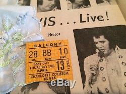 Elvis Presley April 13 1972 Charlotte NC Concert ticket stub Used Handkerchief