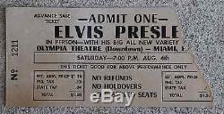 Elvis Presley Large 1956 Concert Ticket Stub Miami, Florida