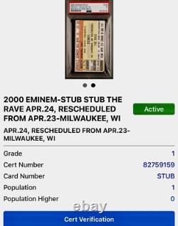 Eminem Anger Management Tour Concert Ticket Stub 4/24/2000 Milwaukee Pop 1 Psa